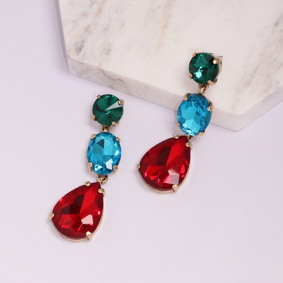 **GUADALUPE* Red x Blue Fashion Dangle Earrings - Picture 3 of 3